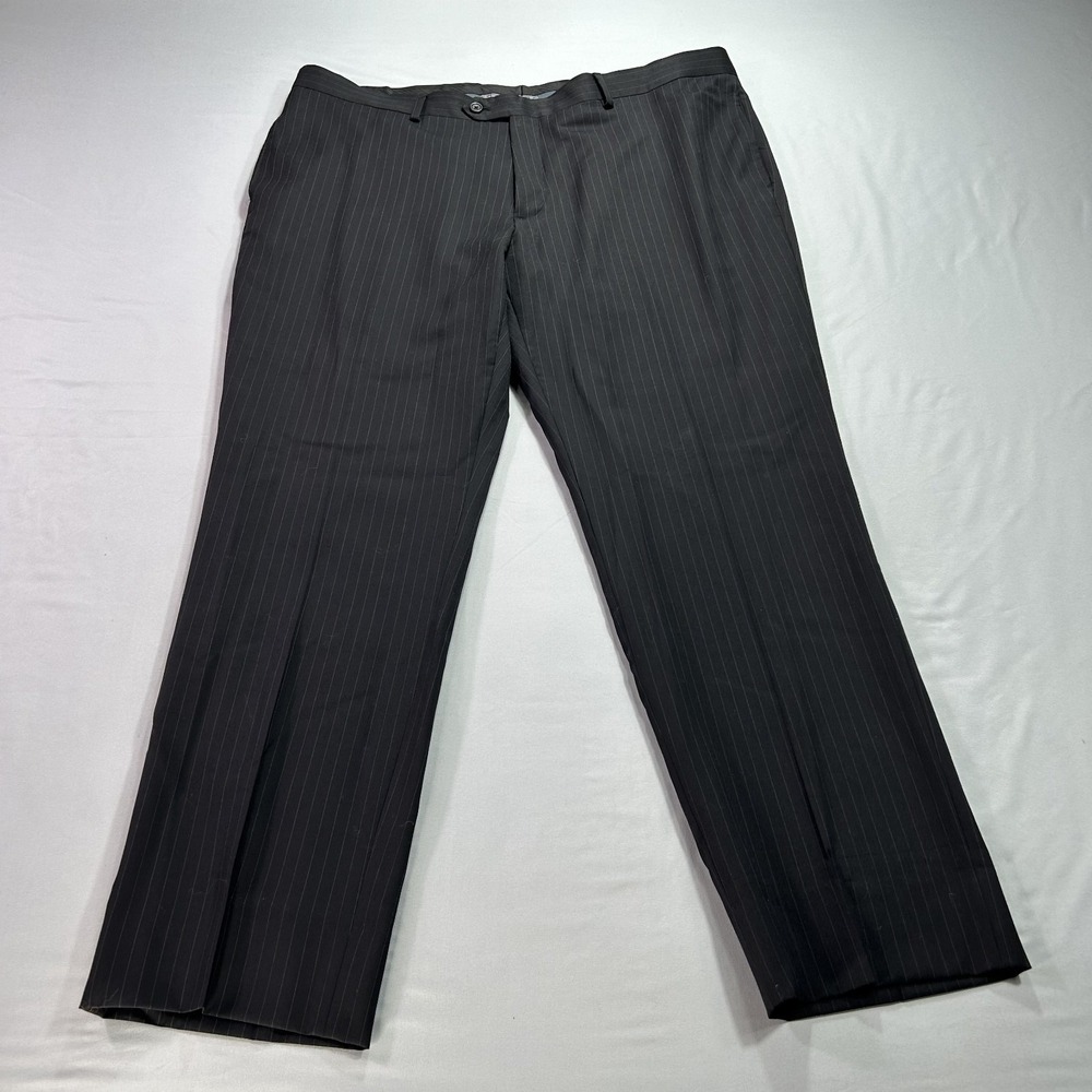 Pronto Uomo‎ Platinum Pants Mens 42x31 Black Stripe Wool Slacks Trousers Dress